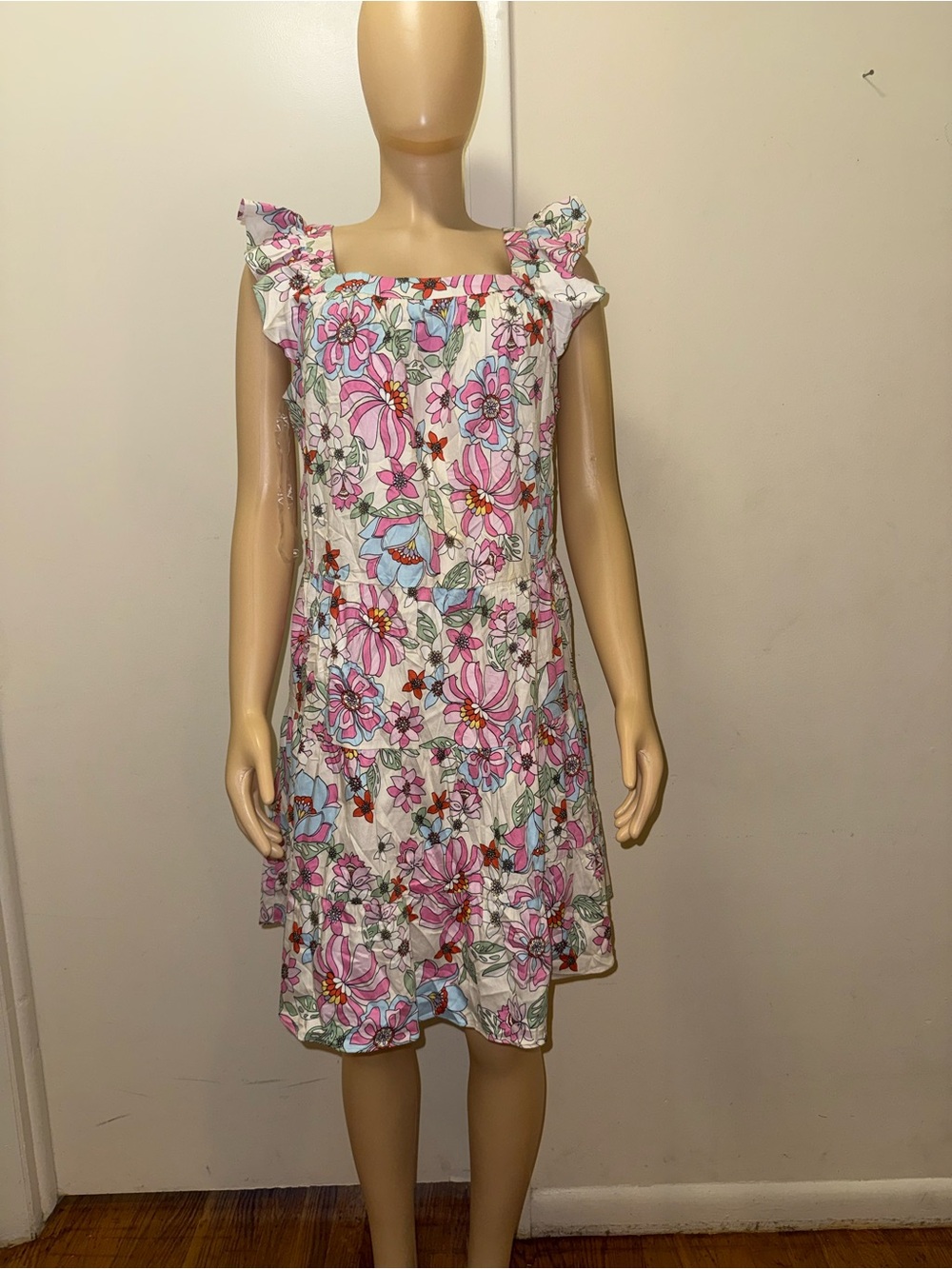 Harper White Floral Sundress with Pink & Blue Flowers